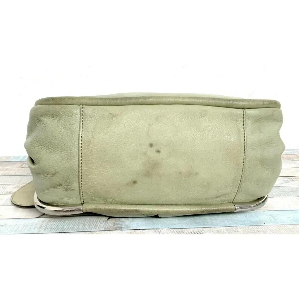 B. Makowsky SHABBY MOSS GREEN GENUINE LEATHER ZIP TOP HOBO SHOULDER BAG HANDBAG